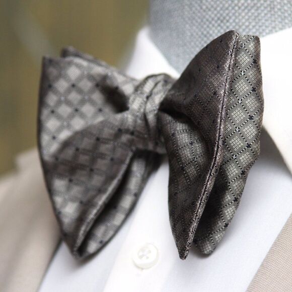 Men's Self-tied Bow Tie 100%Silk Big Butterfly Grey Ornament S661 - Picture 16 of 16